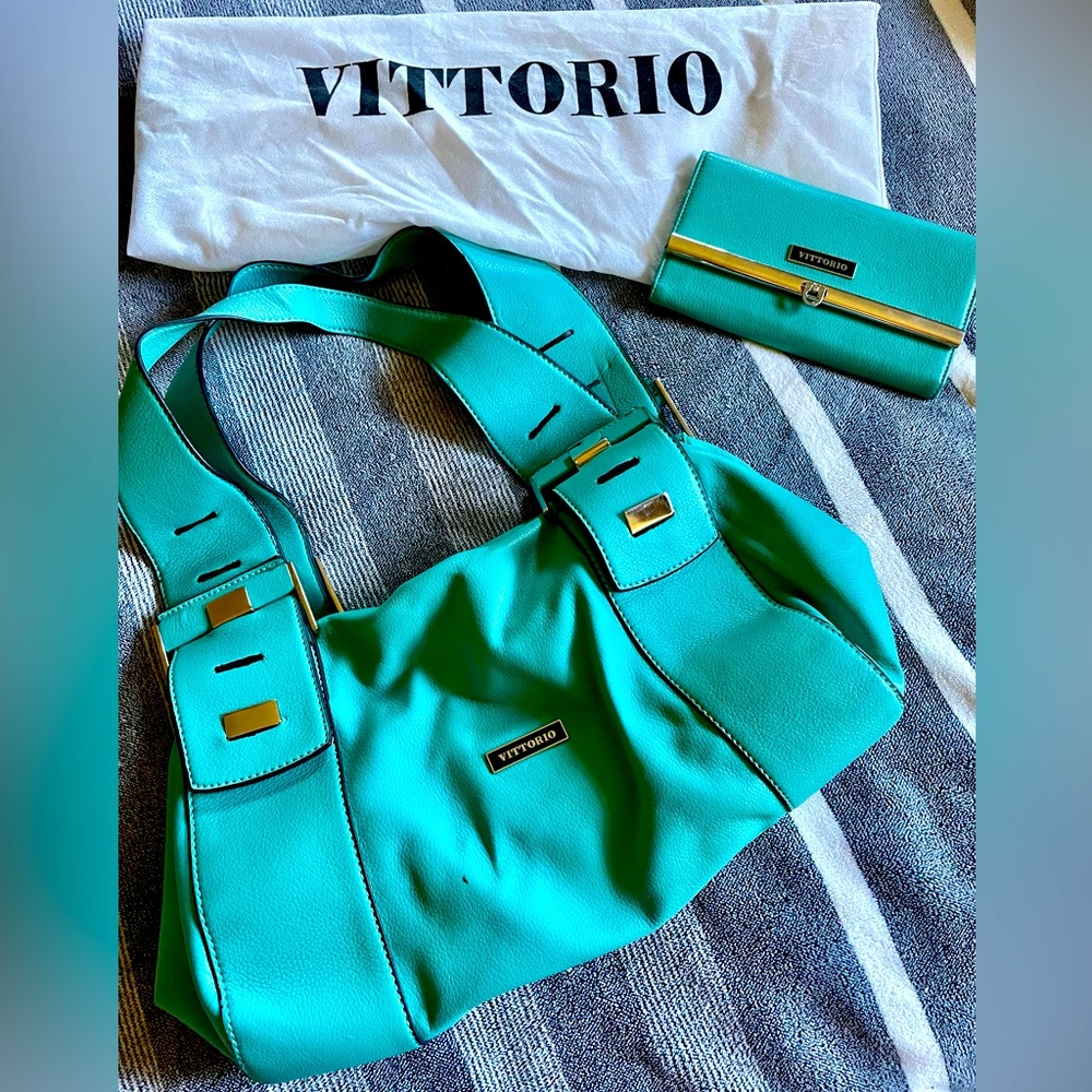 Vitoria Teal Real Leather Purse & Matching Wallet